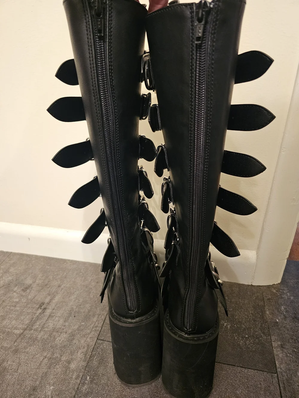 Demonia Black Over-The-Knee Platform Buckle Boots